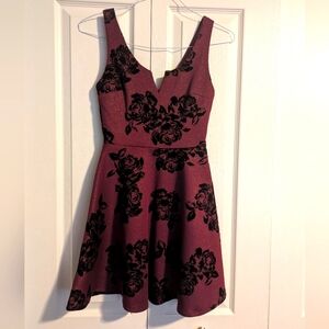 Floral Burgundy Sparkle Fit & Flare Mini Dress XS
